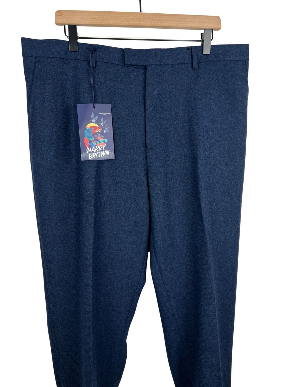Harry Brown London Pants Men’s 40 Long Wool Blend Tweed Blue Trouser NWT